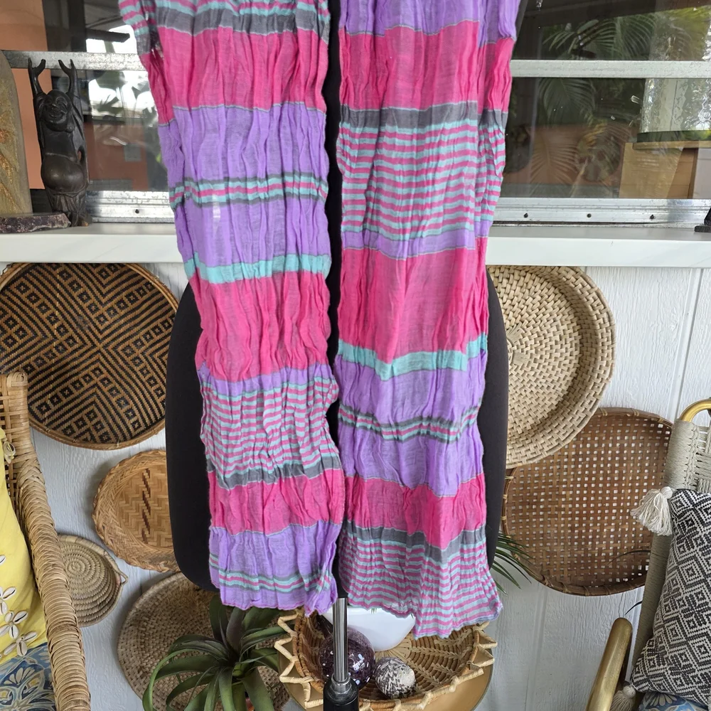 Vintage Y2K Feminine Long Scarf Powder Brand Pink and Purple Striped Silk Cotton